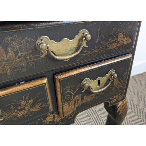 202 - LOWBOY, Queen Anne style chinoiserie decorated with four drawers, 78cm W x 50cm D x 78cm H.