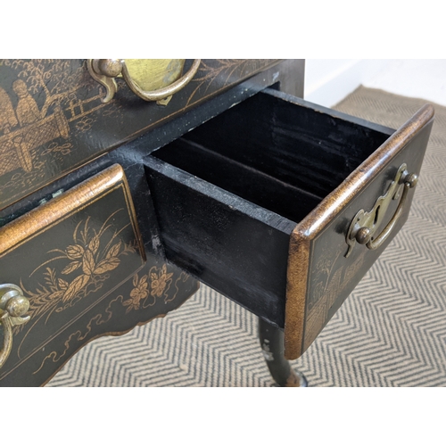 202 - LOWBOY, Queen Anne style chinoiserie decorated with four drawers, 78cm W x 50cm D x 78cm H.