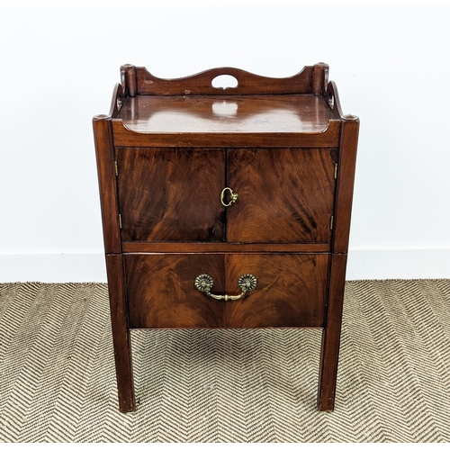 203 - BEDSIDE CABINET, George III style mahogany with two doors and pull out base, 56cm W x 47cm D x 78cm ... 