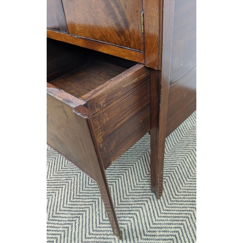 203 - BEDSIDE CABINET, George III style mahogany with two doors and pull out base, 56cm W x 47cm D x 78cm ... 