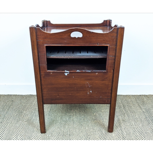 203 - BEDSIDE CABINET, George III style mahogany with two doors and pull out base, 56cm W x 47cm D x 78cm ... 