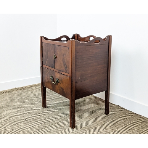 203 - BEDSIDE CABINET, George III style mahogany with two doors and pull out base, 56cm W x 47cm D x 78cm ... 