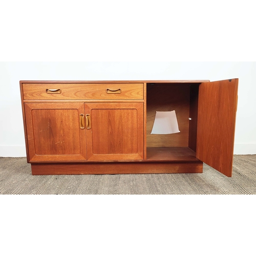 280 - G PLAN SIDEBOARD, mid 20th century teak with a drawer and three doors, 72cm H x 139cm W x 45cm D.