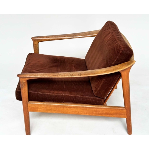 287 - ATTRIBUTED TO BODAFORS ARMCHAIR BY FOLKE OHLSSON, 1970s Swedish teak framed with brown velvet uphols... 