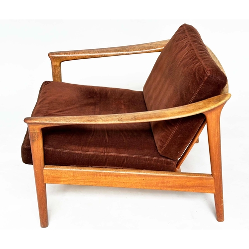 287 - ATTRIBUTED TO BODAFORS ARMCHAIR BY FOLKE OHLSSON, 1970s Swedish teak framed with brown velvet uphols... 