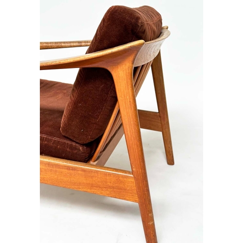 287 - ATTRIBUTED TO BODAFORS ARMCHAIR BY FOLKE OHLSSON, 1970s Swedish teak framed with brown velvet uphols... 