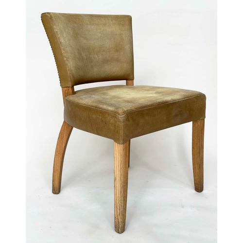 291 - WYCHWOOD DESIGN DINING CHAIRS, a set of six, sage green leather upholstered and solid oak frames, 56... 