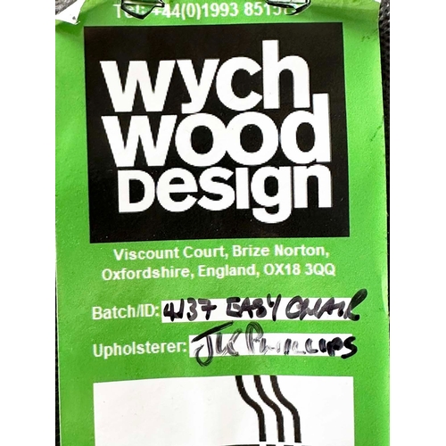 291 - WYCHWOOD DESIGN DINING CHAIRS, a set of six, sage green leather upholstered and solid oak frames, 56... 