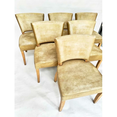 291 - WYCHWOOD DESIGN DINING CHAIRS, a set of six, sage green leather upholstered and solid oak frames, 56... 