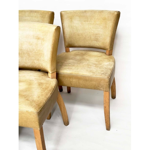 291 - WYCHWOOD DESIGN DINING CHAIRS, a set of six, sage green leather upholstered and solid oak frames, 56... 