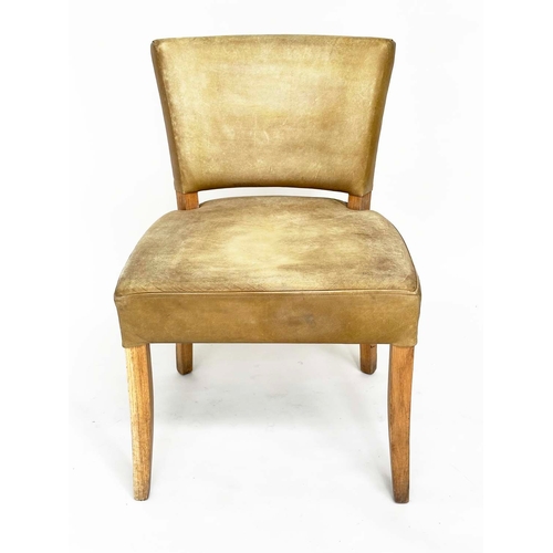 291 - WYCHWOOD DESIGN DINING CHAIRS, a set of six, sage green leather upholstered and solid oak frames, 56... 