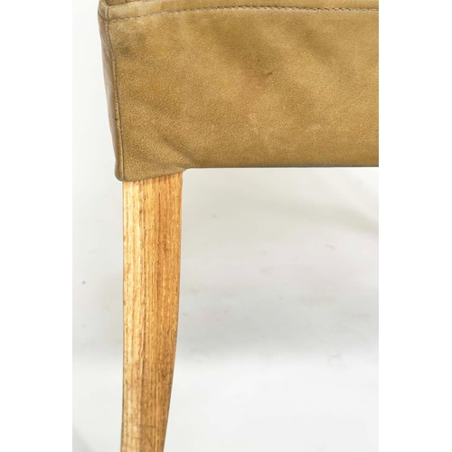 291 - WYCHWOOD DESIGN DINING CHAIRS, a set of six, sage green leather upholstered and solid oak frames, 56... 