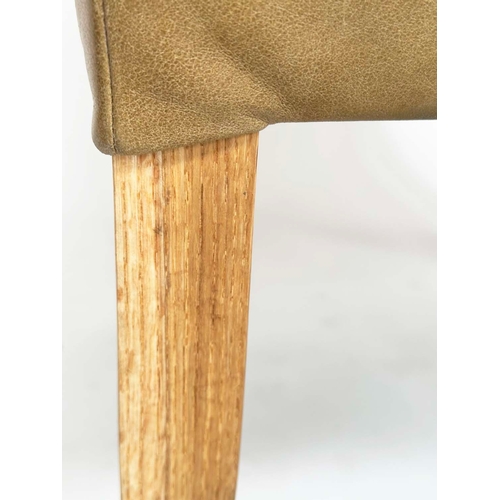 291 - WYCHWOOD DESIGN DINING CHAIRS, a set of six, sage green leather upholstered and solid oak frames, 56... 