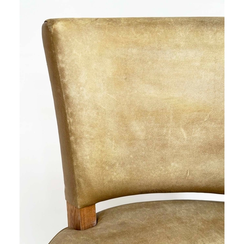 291 - WYCHWOOD DESIGN DINING CHAIRS, a set of six, sage green leather upholstered and solid oak frames, 56... 