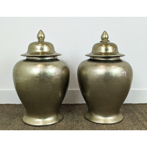 303 - TEMPLE JARS, a pair, glazed ceramic, 60cm H.
