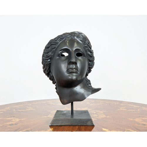 388 - CONTEMPORARY SCHOOL SCULPTURE, a Classical style of cut out face on stand, 47cm H x 30cm W x 25cm D.