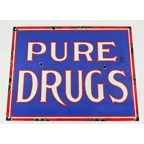 389 - PURE DRUGS, vintage style enamel sign, aged finish, 29cm H x 38cm W.