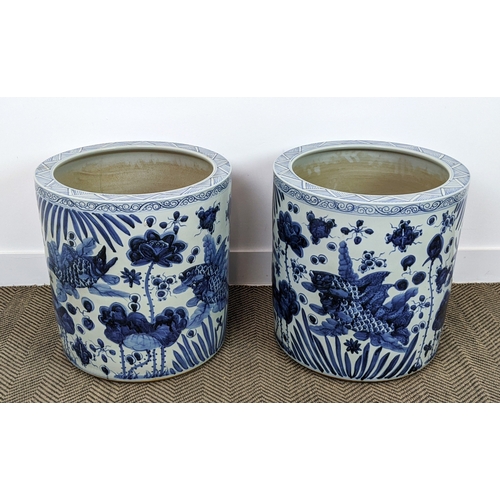 391 - PLANTERS, a pair, Chinese blue and white ceramic, 50cm H x 48cm W. (2)