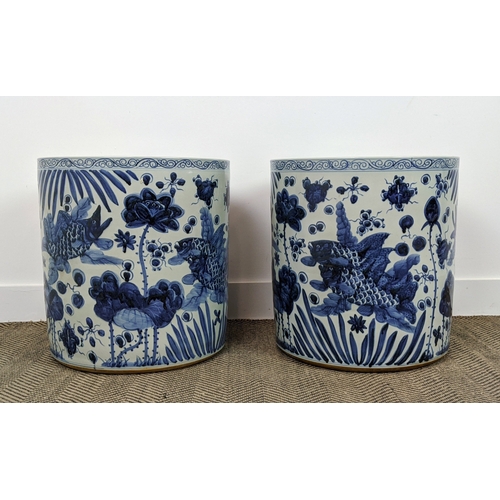 391 - PLANTERS, a pair, Chinese blue and white ceramic, 50cm H x 48cm W. (2)