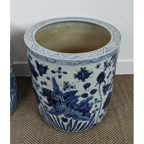 391 - PLANTERS, a pair, Chinese blue and white ceramic, 50cm H x 48cm W. (2)