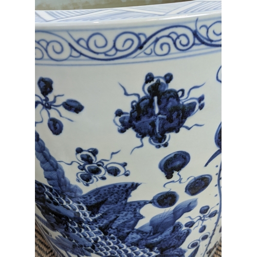 391 - PLANTERS, a pair, Chinese blue and white ceramic, 50cm H x 48cm W. (2)