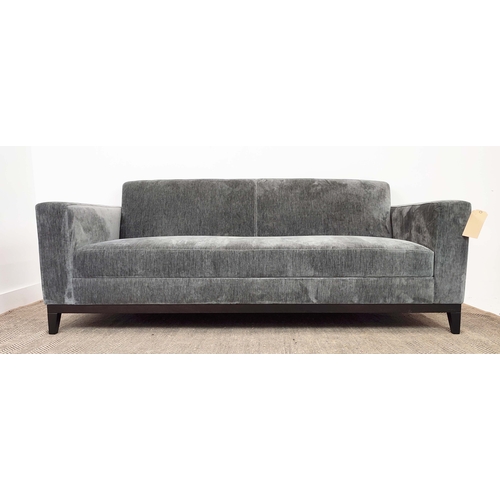 396 - SOFA, contemporary design, grey fabric upholstered, ebonised supports, 200cm x 80cm x 90cm.