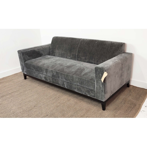 396 - SOFA, contemporary design, grey fabric upholstered, ebonised supports, 200cm x 80cm x 90cm.