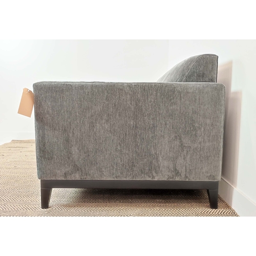 396 - SOFA, contemporary design, grey fabric upholstered, ebonised supports, 200cm x 80cm x 90cm.