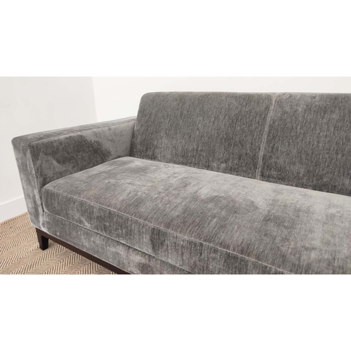 396 - SOFA, contemporary design, grey fabric upholstered, ebonised supports, 200cm x 80cm x 90cm.