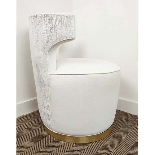 398 - ARMCHAIR, contemporary on gilt swivel base, 62cm x 80cm H.