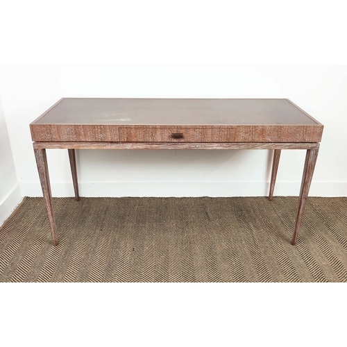 403 - VANITY TABLE, leathered top, with a drawer with leather lined compartments, 150cm x 60cm x 76cm appr... 