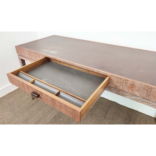 403 - VANITY TABLE, leathered top, with a drawer with leather lined compartments, 150cm x 60cm x 76cm appr... 