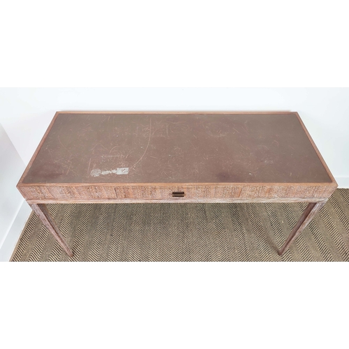 403 - VANITY TABLE, leathered top, with a drawer with leather lined compartments, 150cm x 60cm x 76cm appr... 