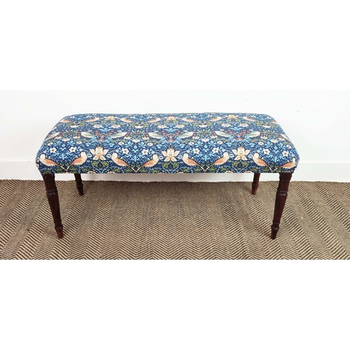 455 - STOOL, part Regency mahogany with William Morris strawberry thief patterned upholstery, 45cm H x 102... 