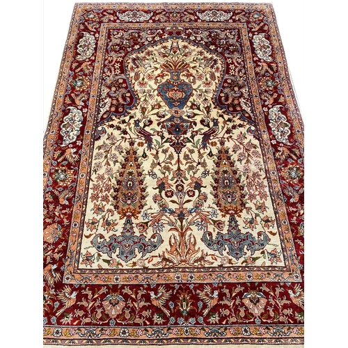 80 - TURKISH KUM KAPPI DESIGN SILK PRAYER RUG, 152cm x 102cm.