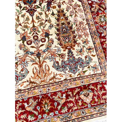 80 - TURKISH KUM KAPPI DESIGN SILK PRAYER RUG, 152cm x 102cm.