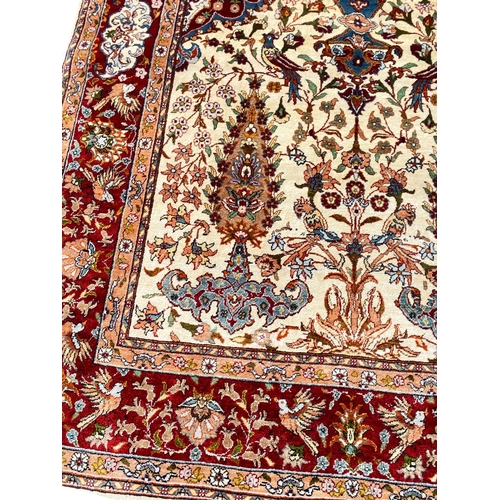 80 - TURKISH KUM KAPPI DESIGN SILK PRAYER RUG, 152cm x 102cm.