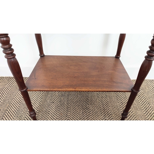 87 - OCCASIONAL TABLES, a near pair, George IV mahogany, two tiered, 74cm H x 58cm x 41cm and 73cm H x 45... 