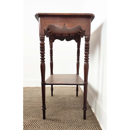 87 - OCCASIONAL TABLES, a near pair, George IV mahogany, two tiered, 74cm H x 58cm x 41cm and 73cm H x 45... 