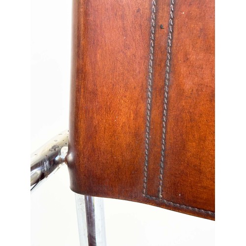 295 - DINING ARMCHAIRS, a set of four, Bauhaus style design, stitched hand finished tan brown leather and ... 