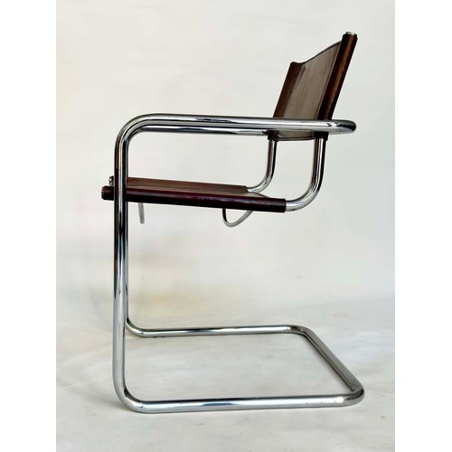 295 - DINING ARMCHAIRS, a set of four, Bauhaus style design, stitched hand finished tan brown leather and ... 