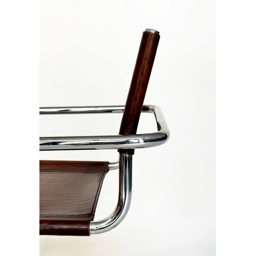 295 - DINING ARMCHAIRS, a set of four, Bauhaus style design, stitched hand finished tan brown leather and ... 