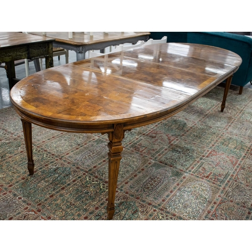 179 - DINING TABLE, by Drexel Heritage Furnishings, walnut parquetry with two extra leaves, 75cm H x 115cm... 