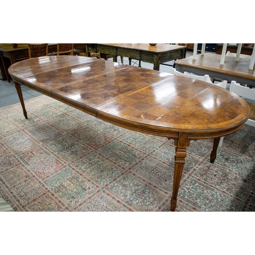 179 - DINING TABLE, by Drexel Heritage Furnishings, walnut parquetry with two extra leaves, 75cm H x 115cm... 