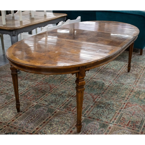 179 - DINING TABLE, by Drexel Heritage Furnishings, walnut parquetry with two extra leaves, 75cm H x 115cm... 