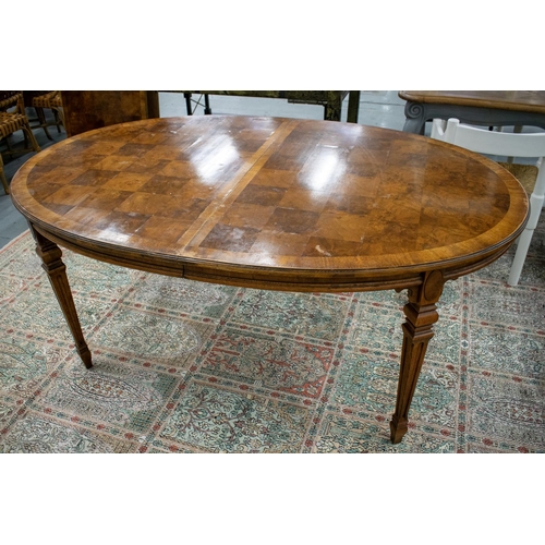 179 - DINING TABLE, by Drexel Heritage Furnishings, walnut parquetry with two extra leaves, 75cm H x 115cm... 