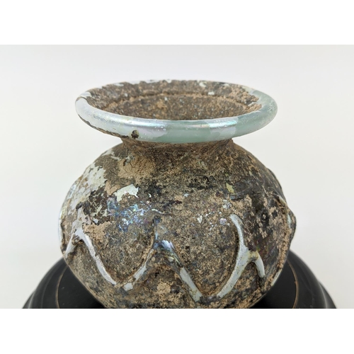 2 - EGYPTIAN SILVER BOWL,  15 oz along with a Roman glass domed cased vase, dome 21cm H, bowl 23cm D x 1... 