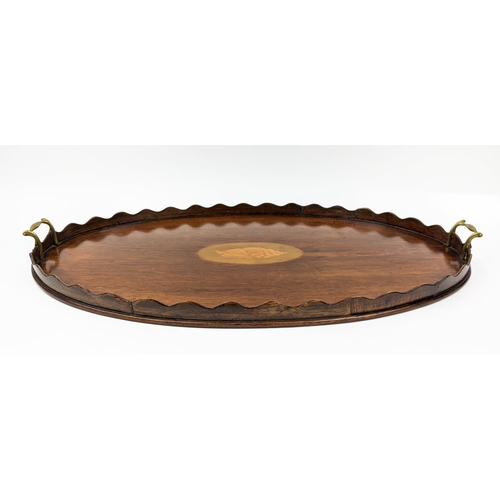 8 - LARGE GEORGIAN BREAKFAST TRAY, mahogany with shaped edge and marquetry conch central cartouche, 75cm... 