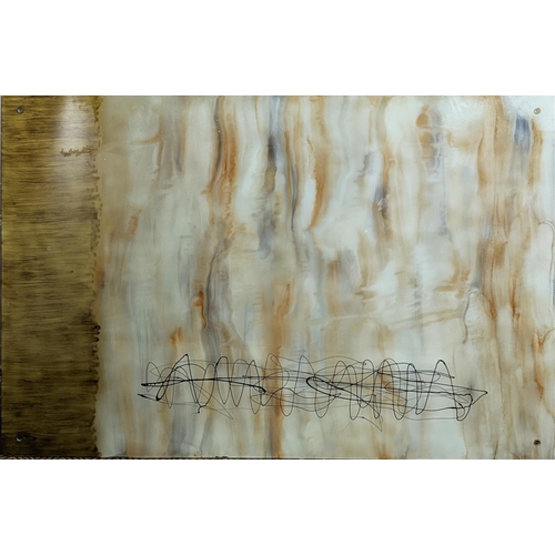 274 - PAINTED GLASS PANEL, marbled effect and reversible, 100cm x 150cm.