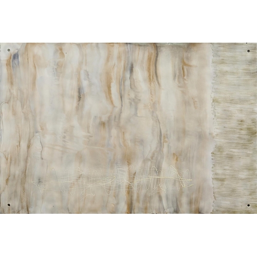 274 - PAINTED GLASS PANEL, marbled effect and reversible, 100cm x 150cm.